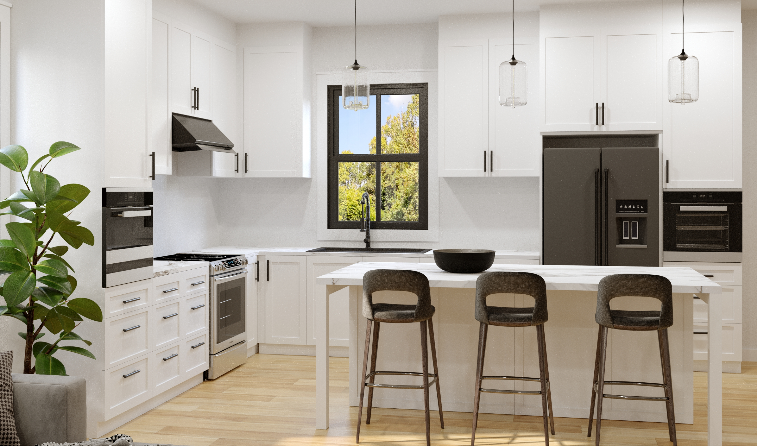 Modern chef's kitchen with large island